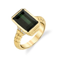 Illusion Cut Green Tourmaline and Diamond Ring in 18k Yellow Gold