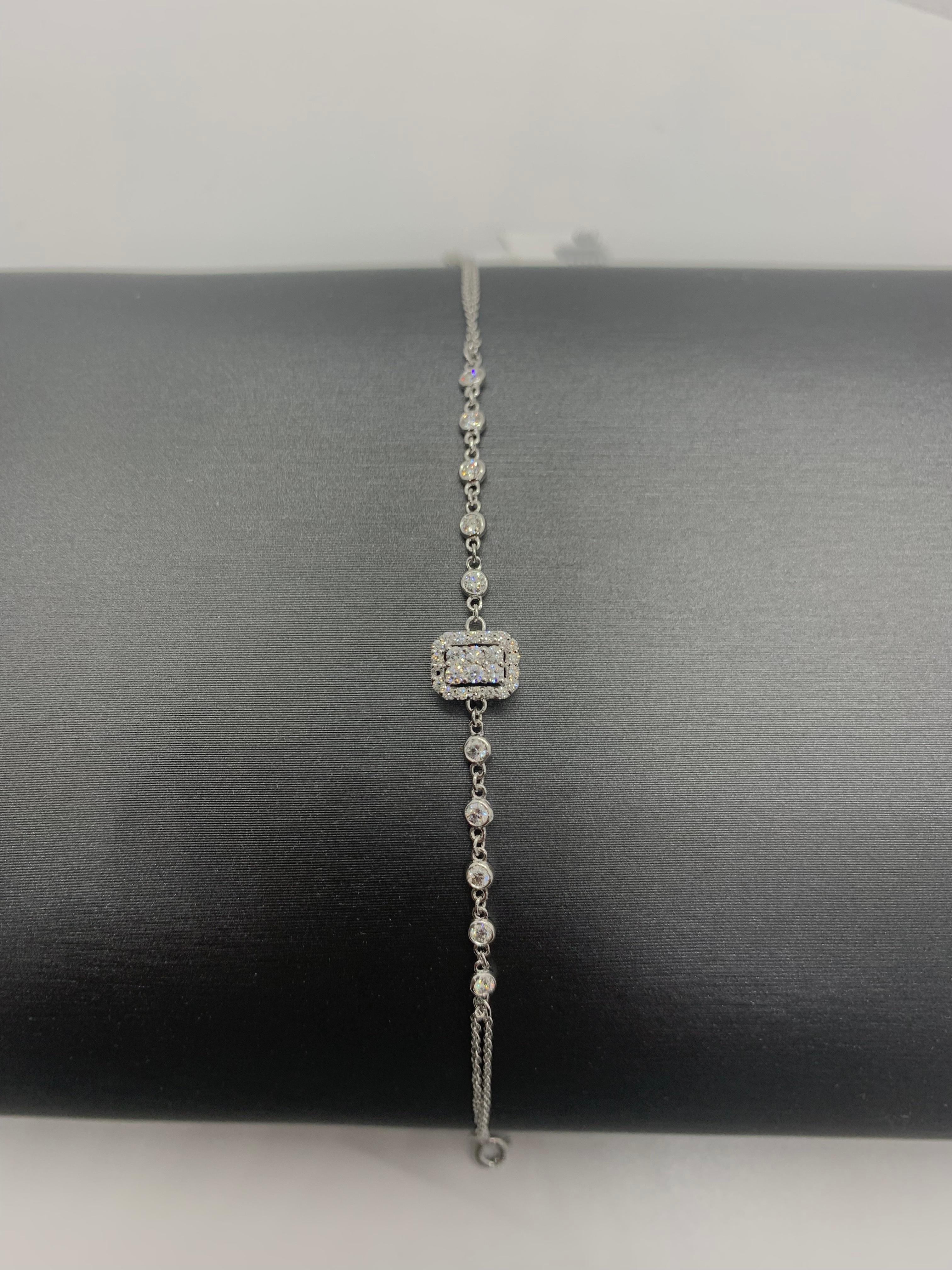 Round Cut Illusion Diamond Chain Bracelet in 18K White Gold, Small For Sale