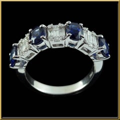 Illusion Diamond with Sapphires Half Eternity Ring in 18 Karat Gold