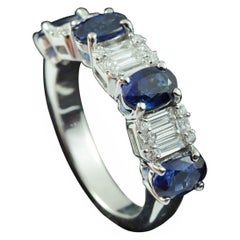 Illusion Diamond with Sapphires Half Eternity Ring in 18 Karat Gold