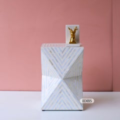 Illusion Effect Mother of Pearl Inlay White End Table by House of Jaipur
