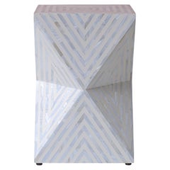 Illusion Effect Mother of Pearl Inlay White End Table by House of Jaipur