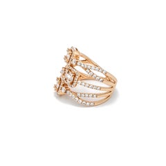 Illusion Emerald Cut Diamond Set in Triple Criss-Cross Layered Cocktail Ring
