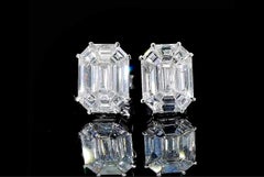 18kt White Gold Illusion Emerald Shape Earrings with 2.13ct Diamonds