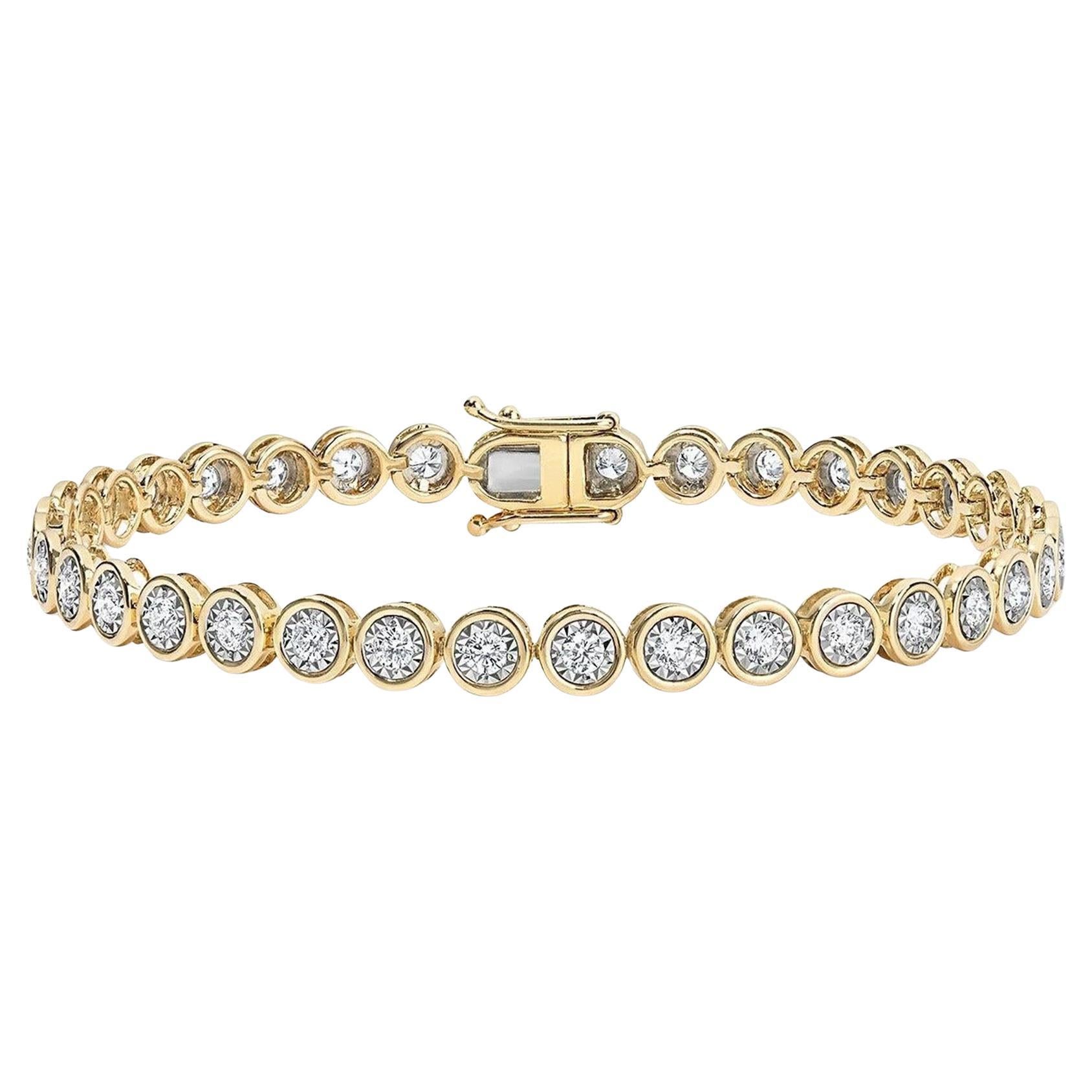 Illusion Line Bracelet Tennis en or jaune 14K en vente