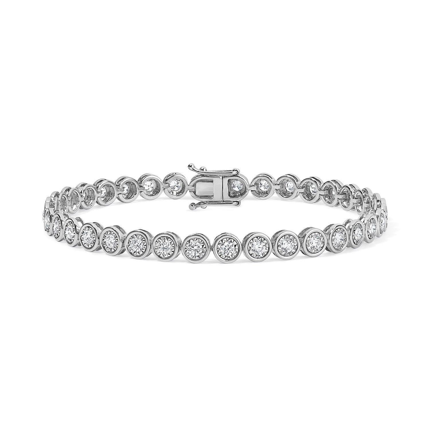 Modern Illusion Line 14K Yellow Gold Tennis Bracelet For Sale