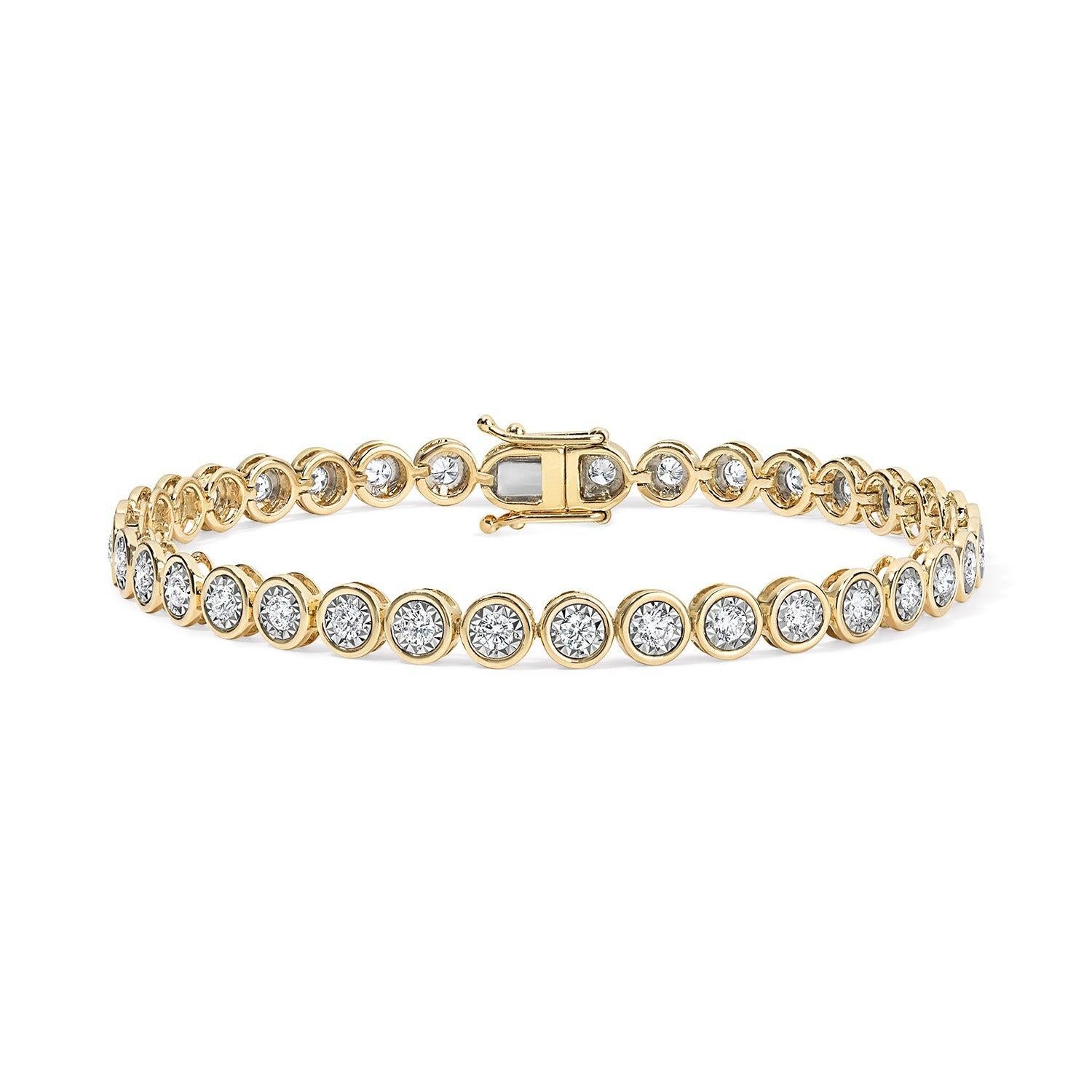 Round Cut Illusion Line 14K Yellow Gold Tennis Bracelet For Sale