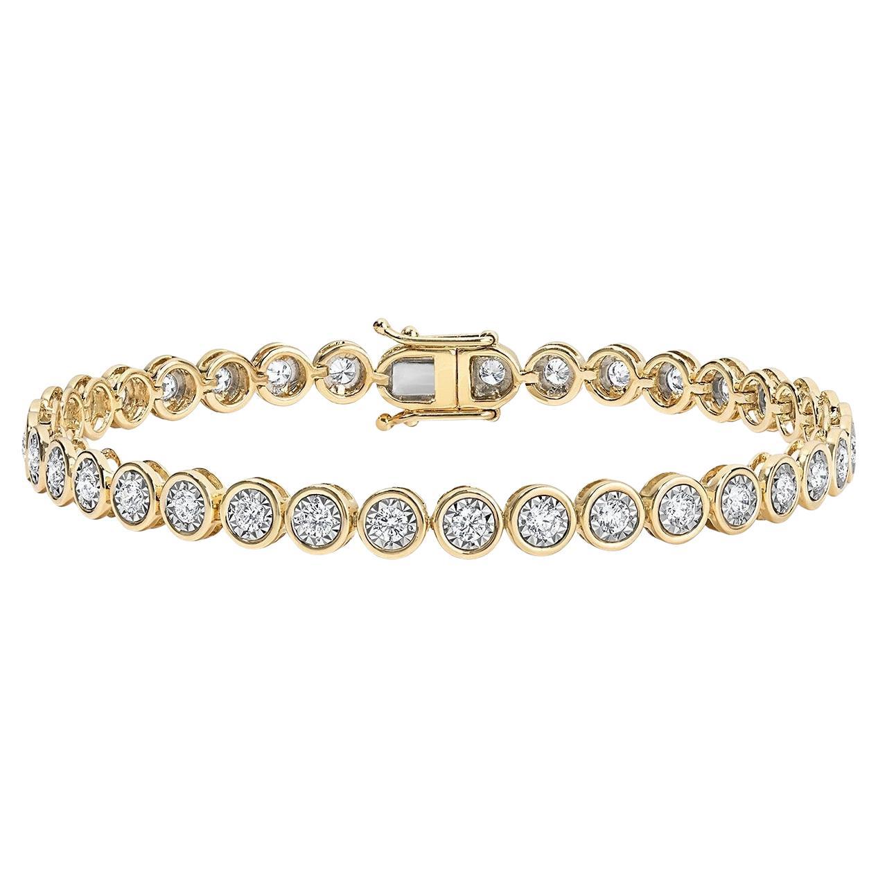 Illusion Line 14K Yellow Gold Tennis Bracelet For Sale