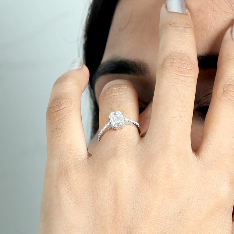 Illusion Octogen Diamond Setting with Simple Diamond Shank In 18k White