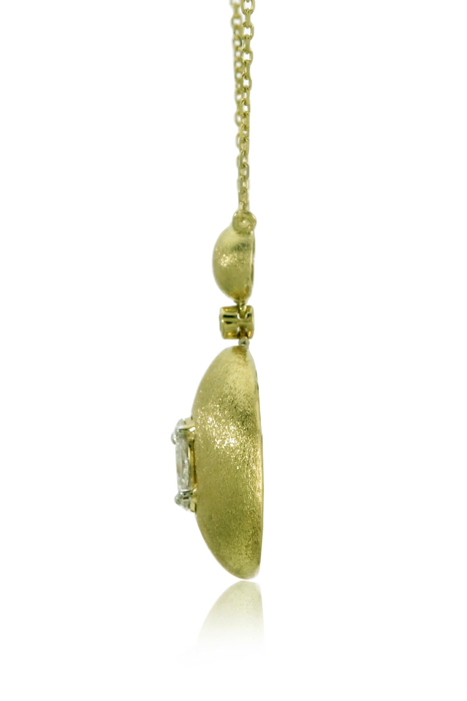 This 18K Yellow Gold cocktail Pendant Necklace features a luscious Pear shape White Diamond appx. 1.00 cts Illusion. Each diamond hand-selected by our experts for its superior luster and surface quality. Combine with glamorous outfits for a