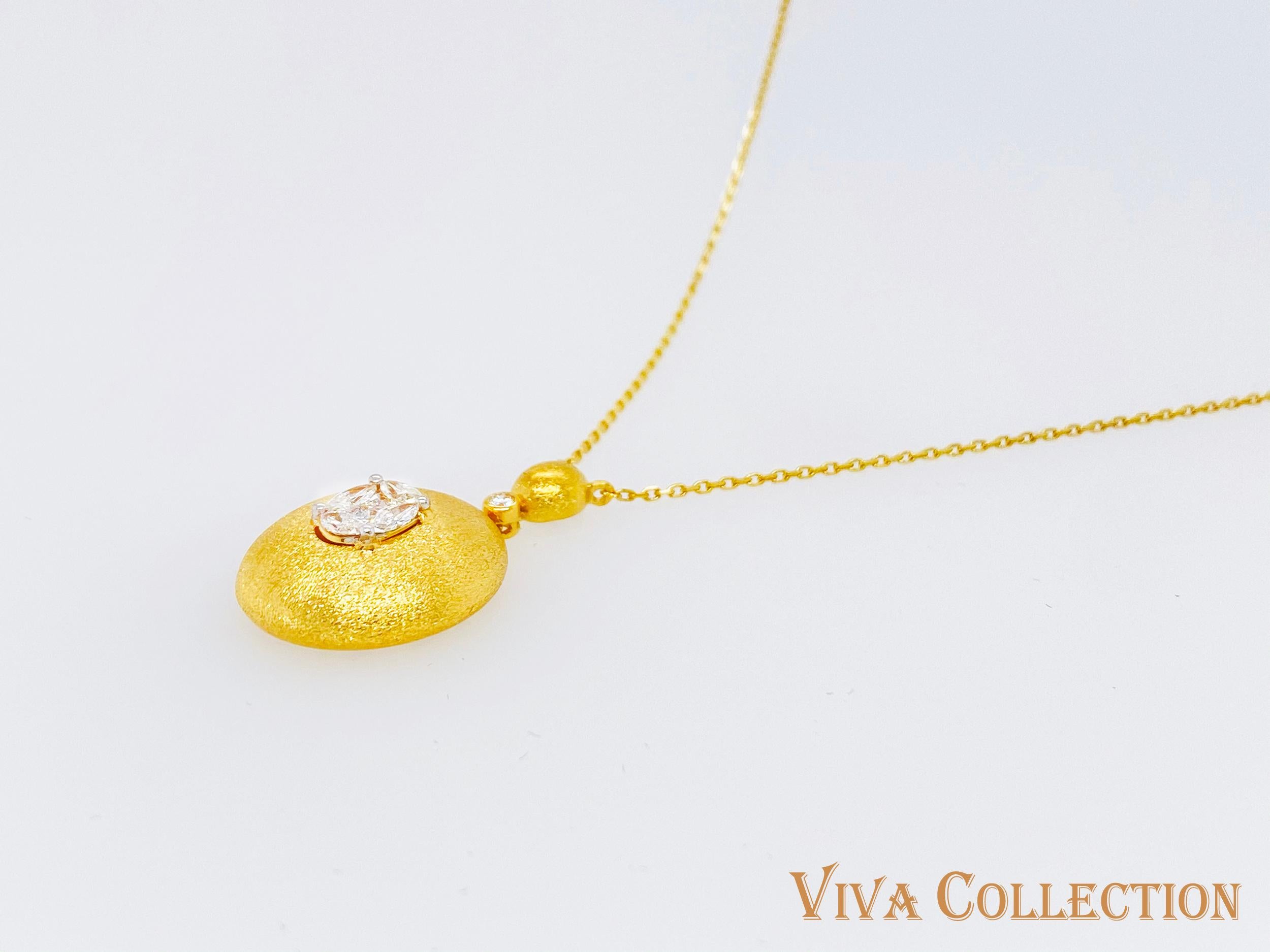 Modern Illusion Oval Diamond Pendant Necklace 18 Karat Yellow Gold For Sale