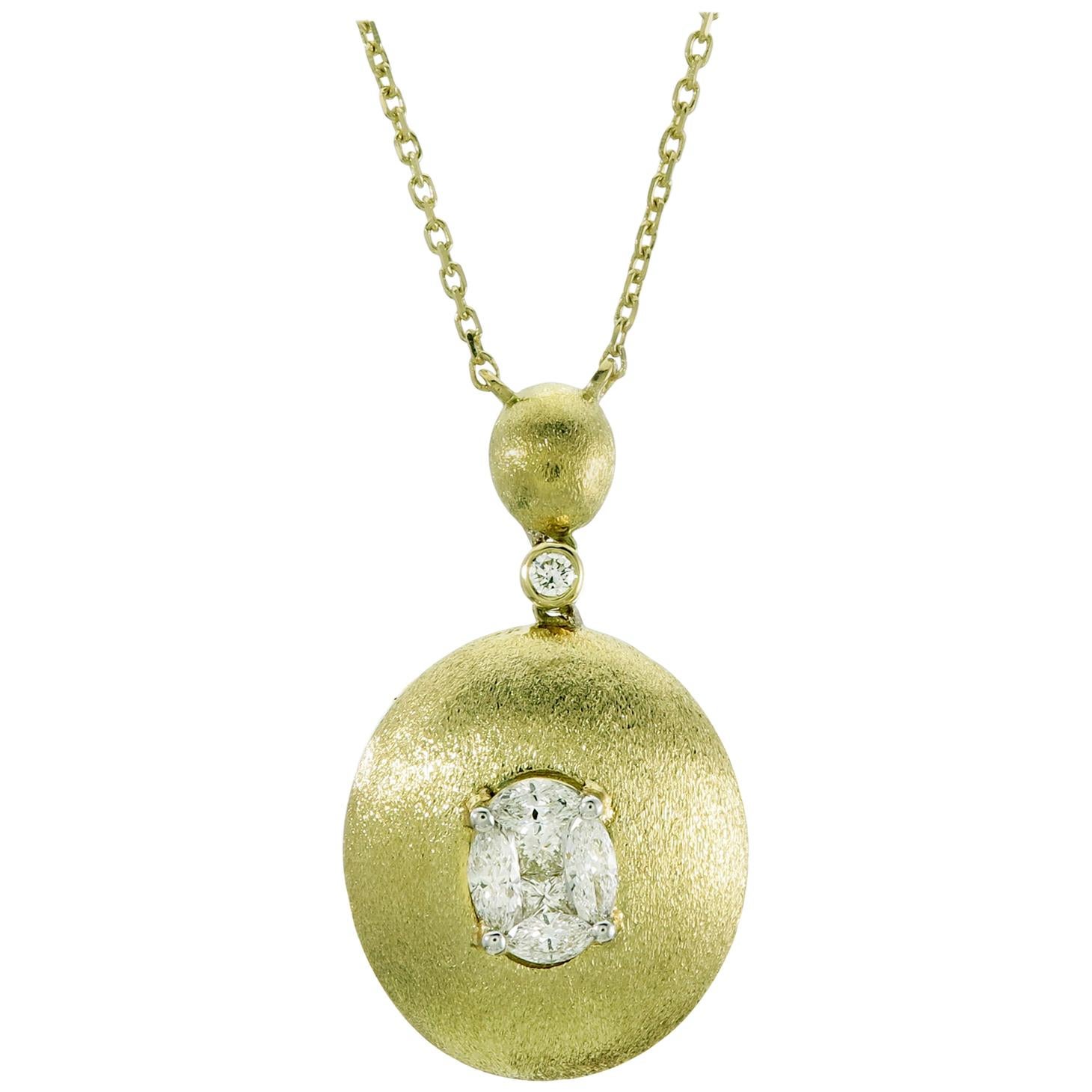 Illusion Oval Diamond Pendant Necklace 18 Karat Yellow Gold For Sale