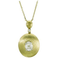 Illusion Oval Diamond Pendant Necklace 18 Karat Yellow Gold