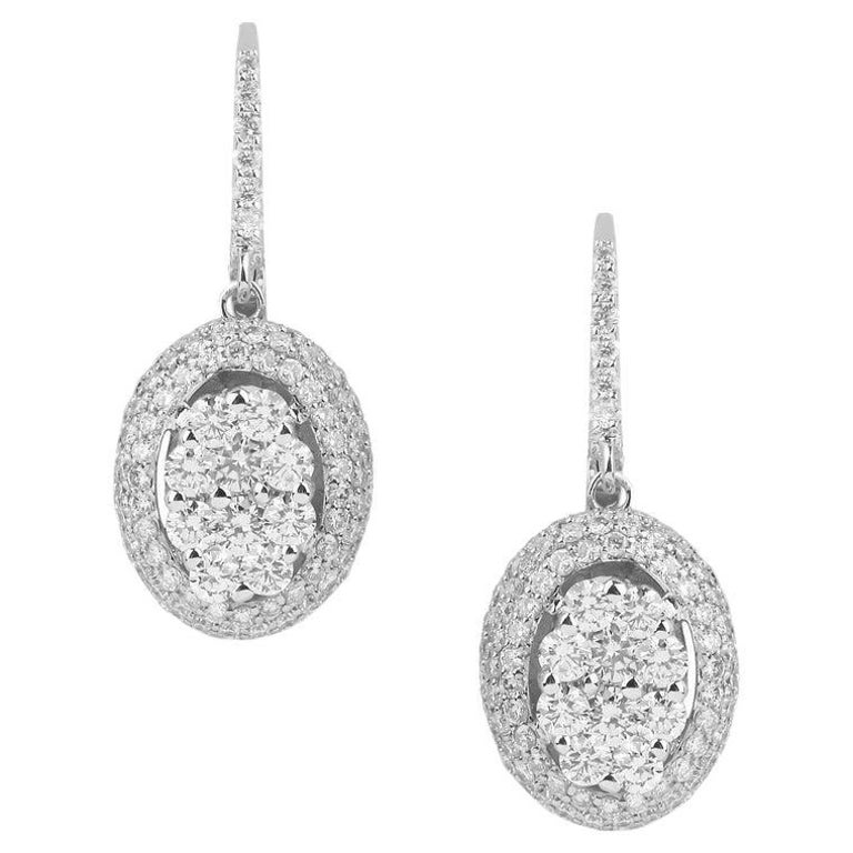 Illusion Oval Drop Diamond Earrings in 18K White Gold For Sale at 1stDibs