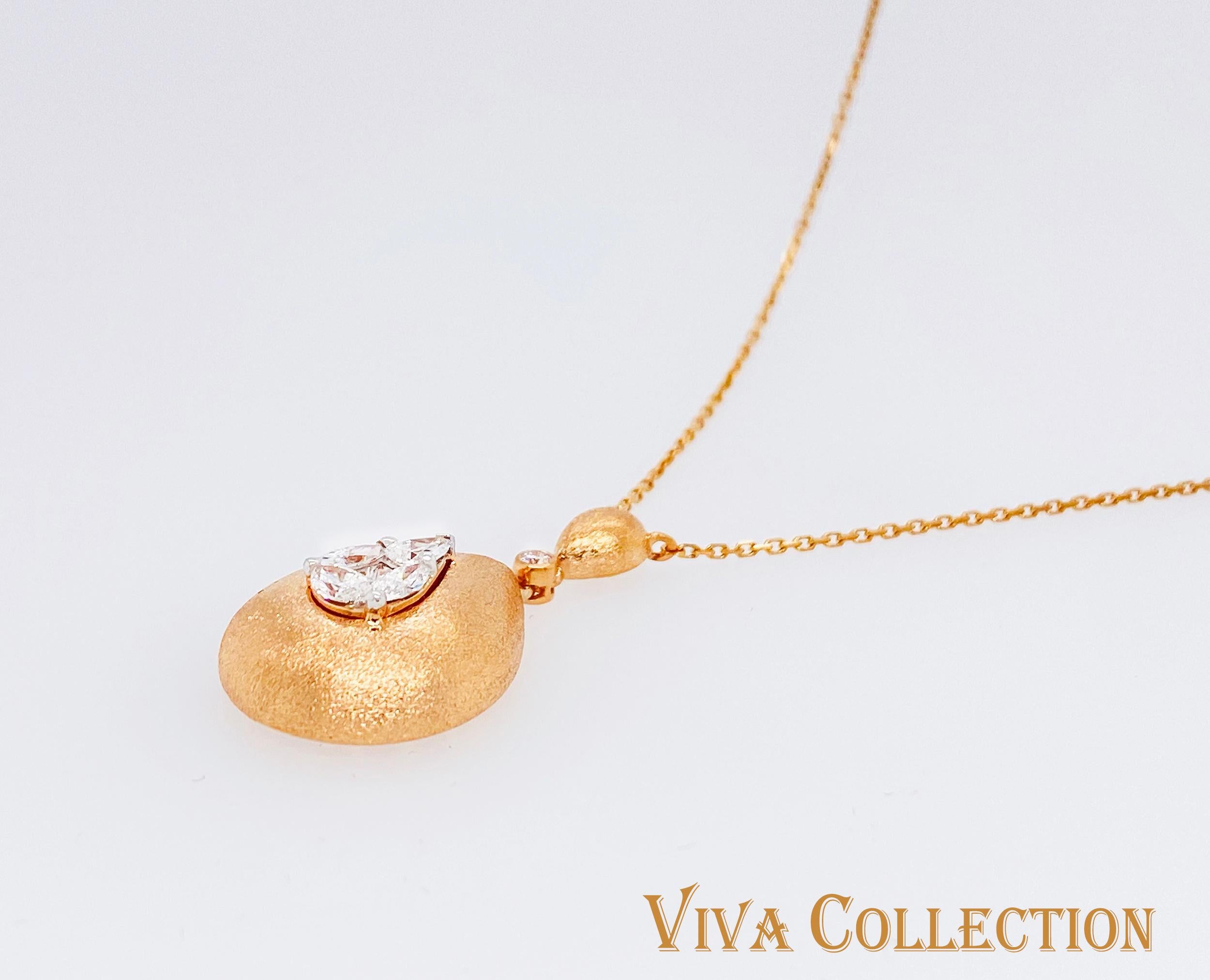 Modern Illusion Pear Diamond Pendant Necklace 18 Karat Rose Gold For Sale