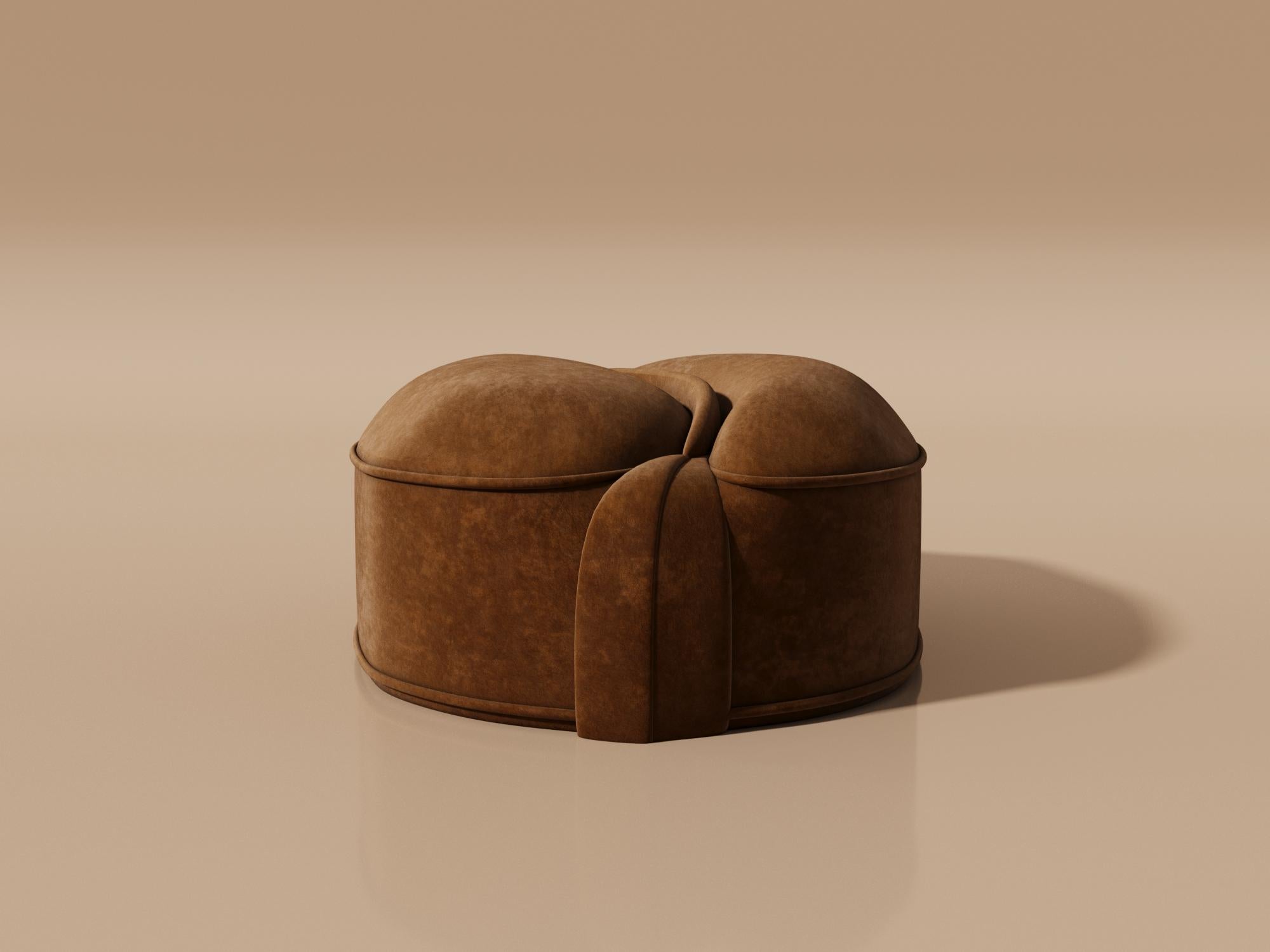 Modern Illusion Pouf Brown Velvet Upholstery by Alexandre Ligios, Organic Curves Chair For Sale