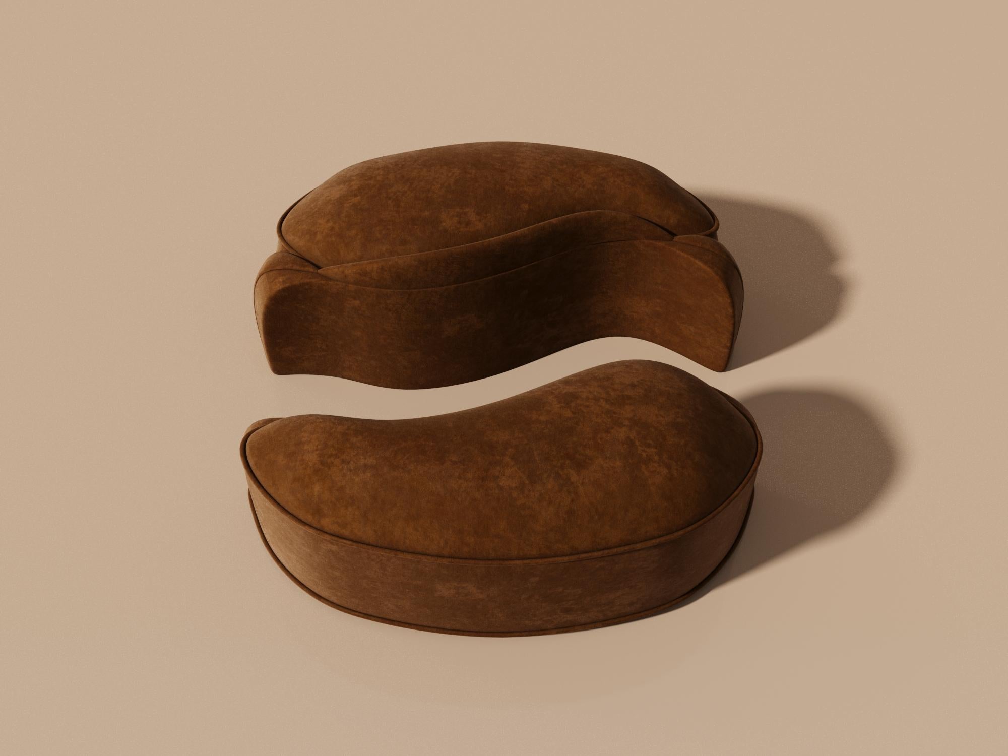Illusion Pouf Brown Velvet Upholstery by Alexandre Ligios, Organic Curves Chair In New Condition For Sale In New York, NY