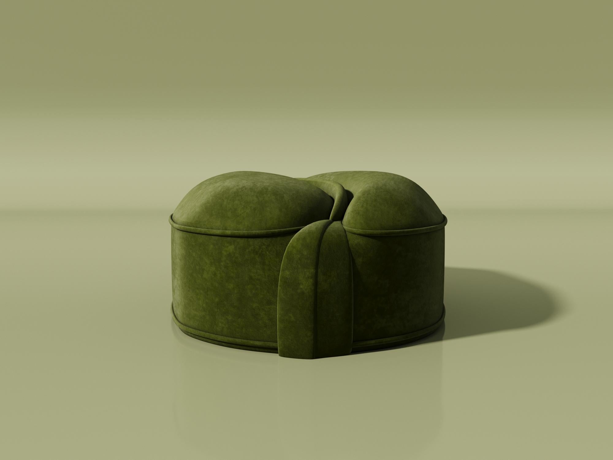 Modern Illusion Pouf Green Velvet Upholstery by Alexandre Ligios, Organic Curves Chair For Sale