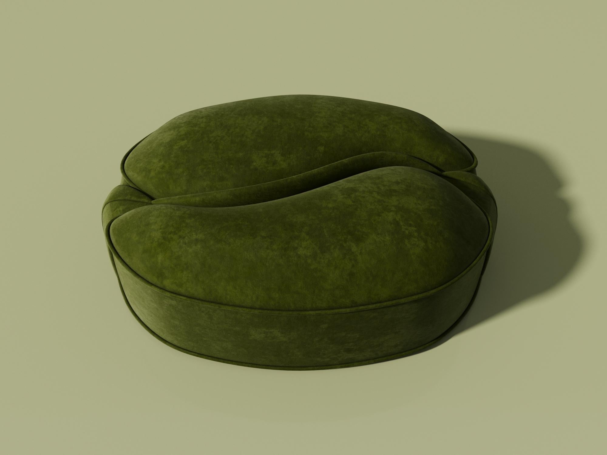 Moroccan Illusion Pouf Green Velvet Upholstery by Alexandre Ligios, Organic Curves Chair For Sale