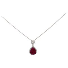 Vintage Illusion Ruby and Diamond Teardrop Pendant Necklace14k White Gold