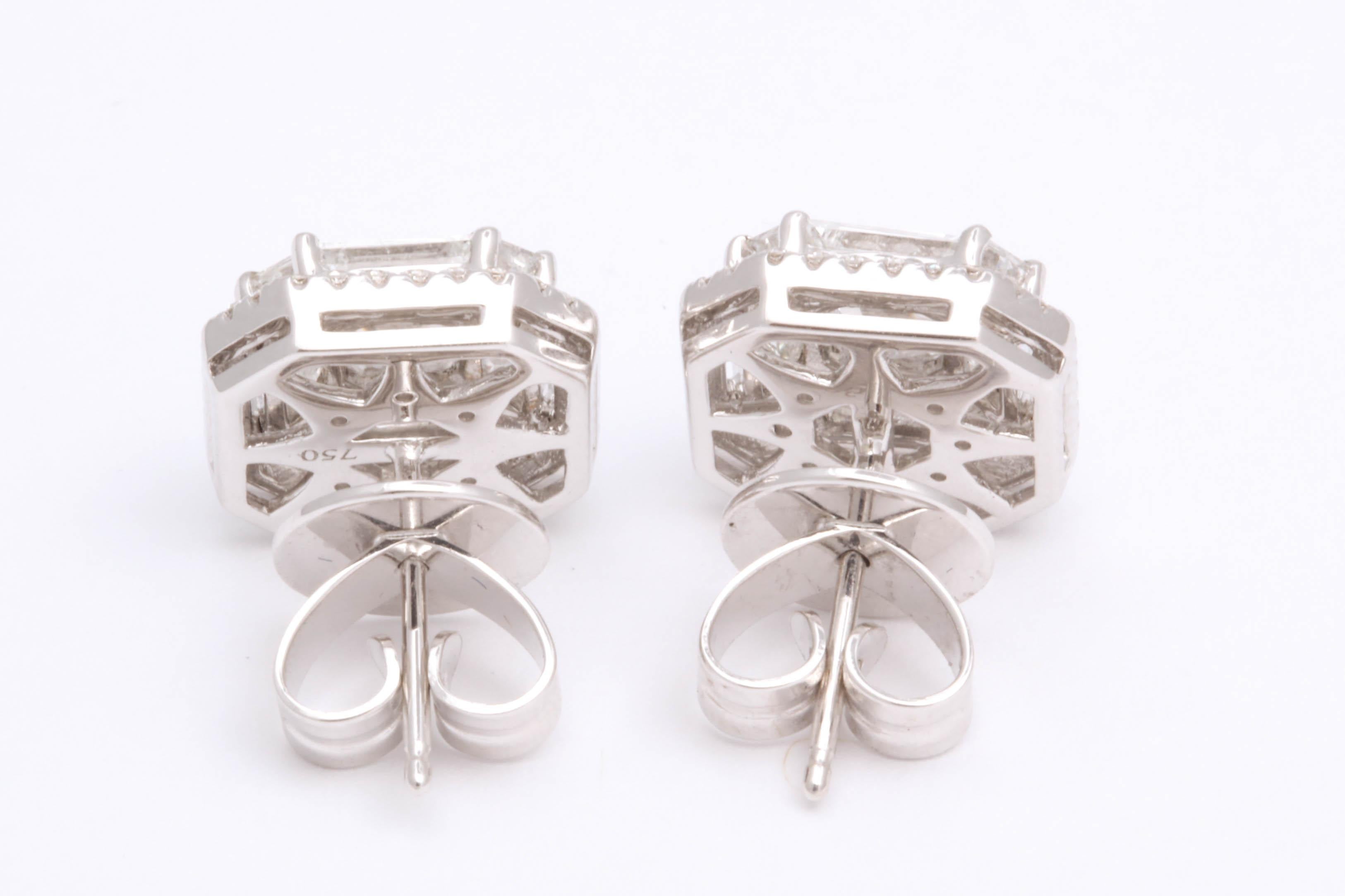 Illusion Set Asscher Cut Diamond Stud Halo Earrings In New Condition In New York, NY