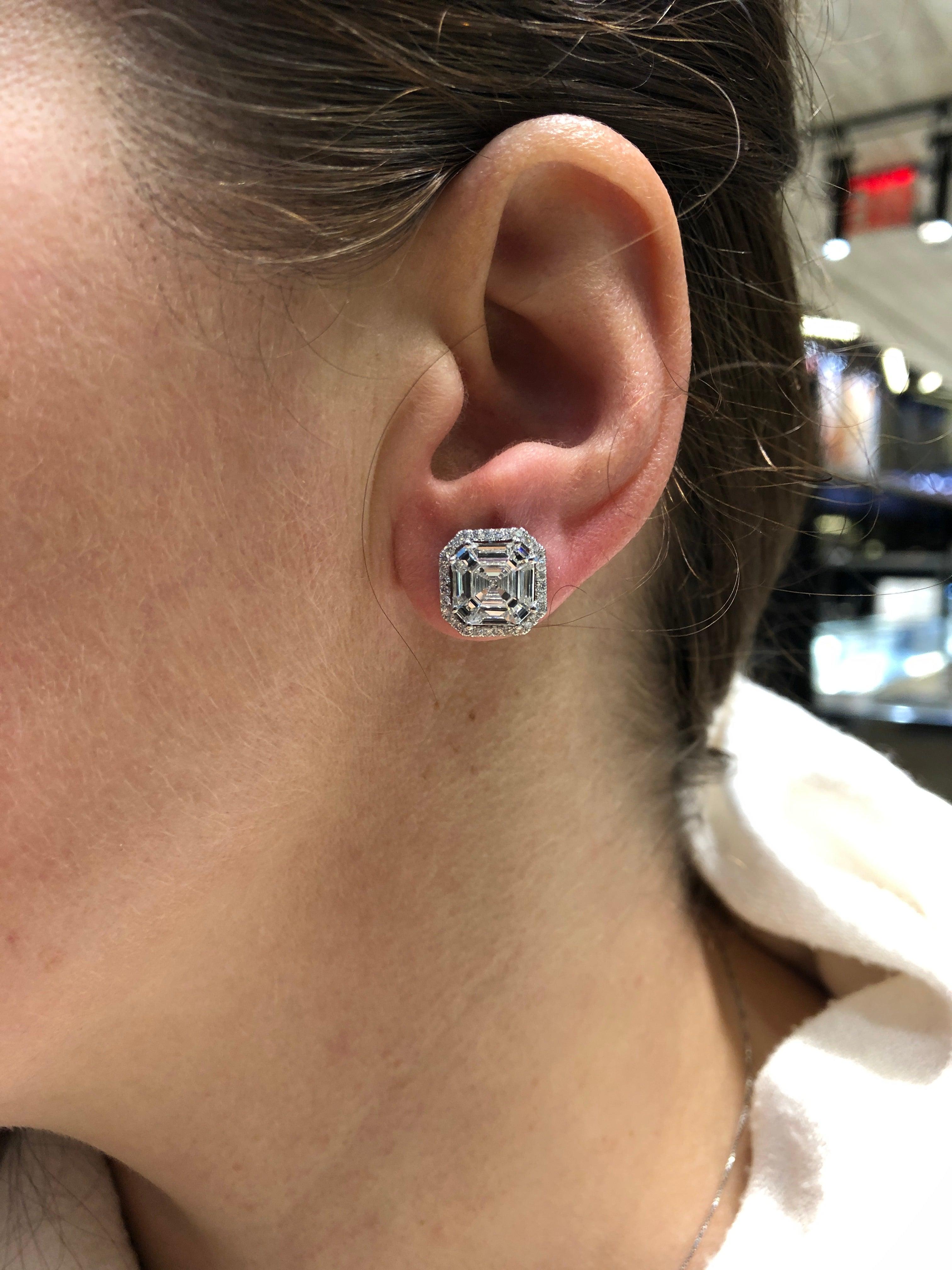 Women's Illusion Set Asscher Cut Diamond Stud Halo Earrings