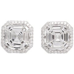 Illusion Set Asscher Cut Diamond Stud Halo Earrings