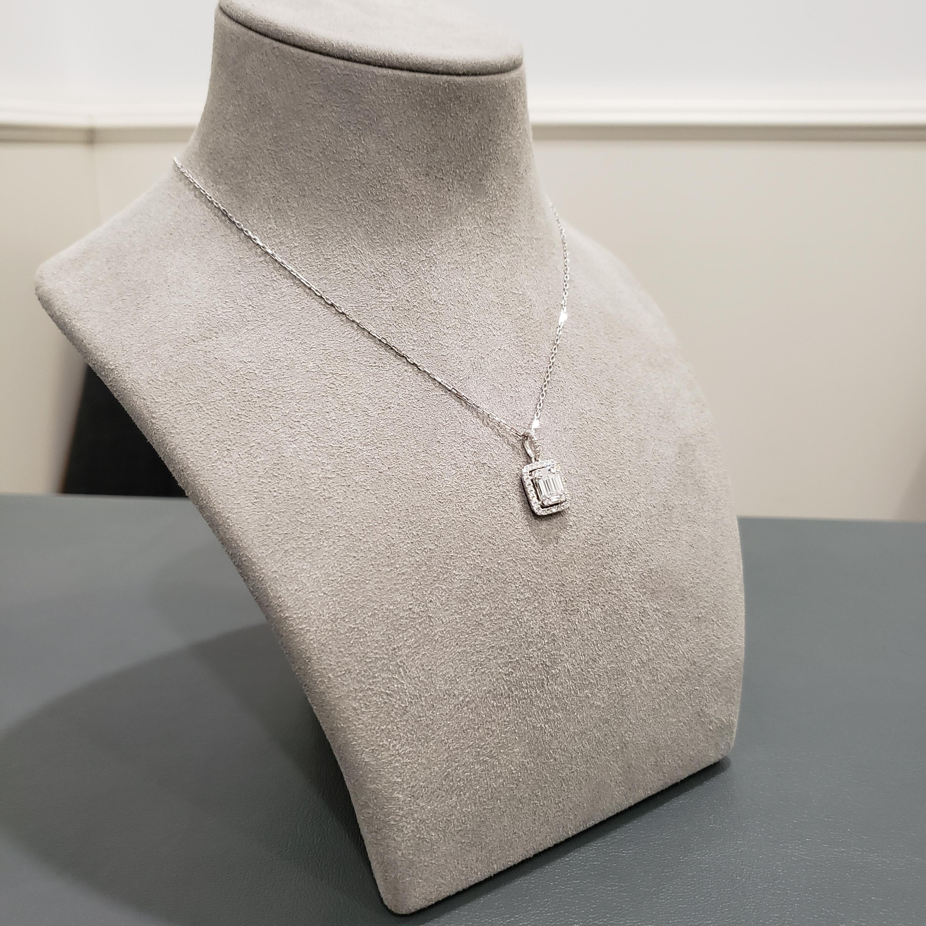 Contemporary Roman Malakov, Illusion Set Diamond Halo Pendant Necklace For Sale