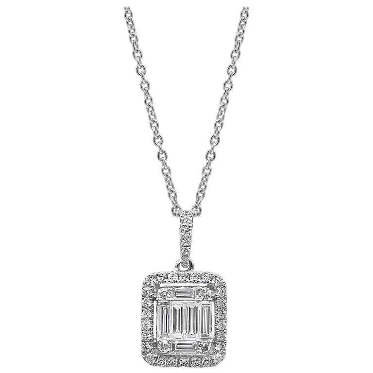 Roman Malakov, Illusion Set Diamond Halo Pendant Necklace For Sale at ...