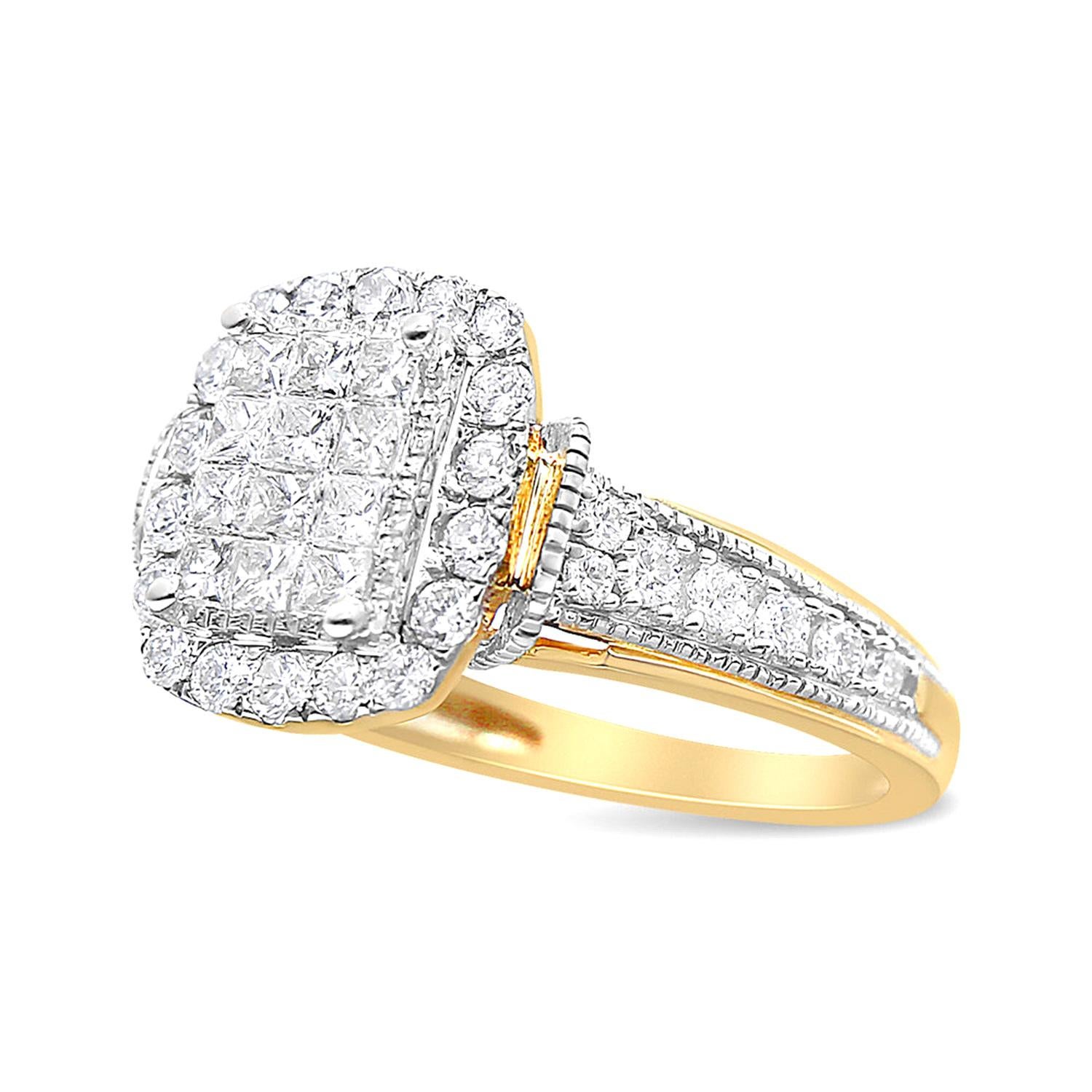 Illusion Set Diamond Ring 1.06 Carats 14K Yellow Gold In Excellent Condition For Sale In Aliso Viejo, CA