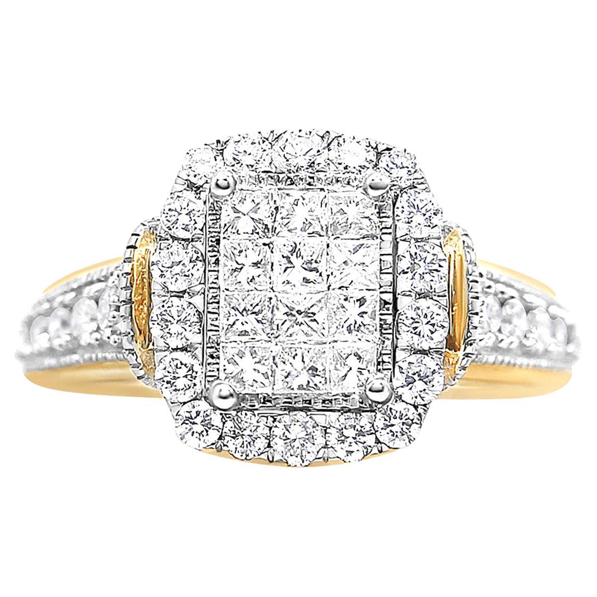 Illusion Set Diamond Ring 1.06 Carats 14K Yellow Gold For Sale