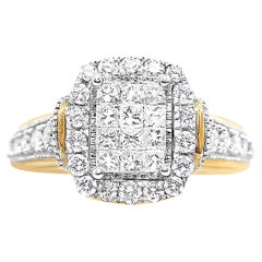 Illusion Set Diamond Ring 1.06 Carats 14K Yellow Gold
