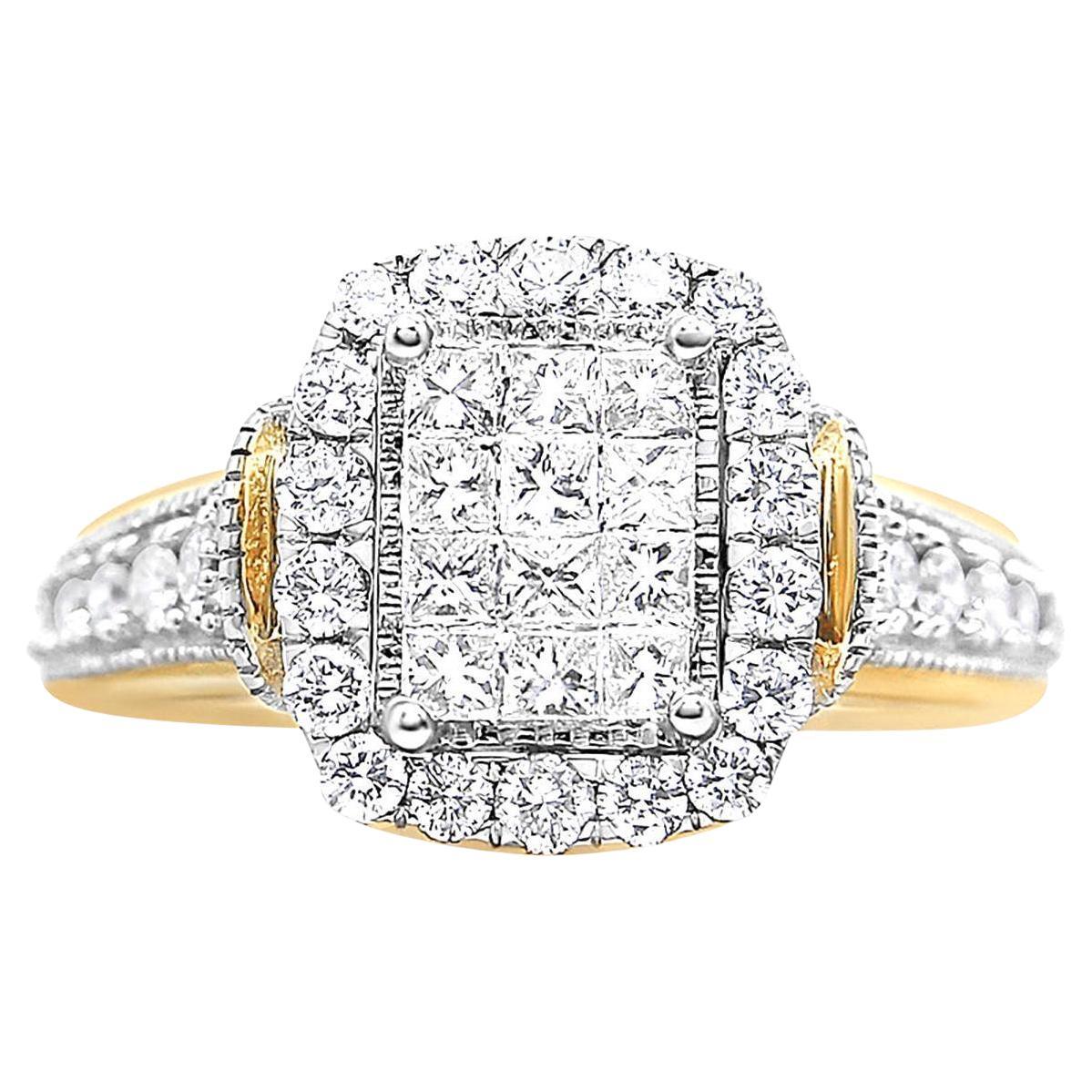 Illusion Set Diamond Ring 1.06 Carats 14K Yellow Gold For Sale