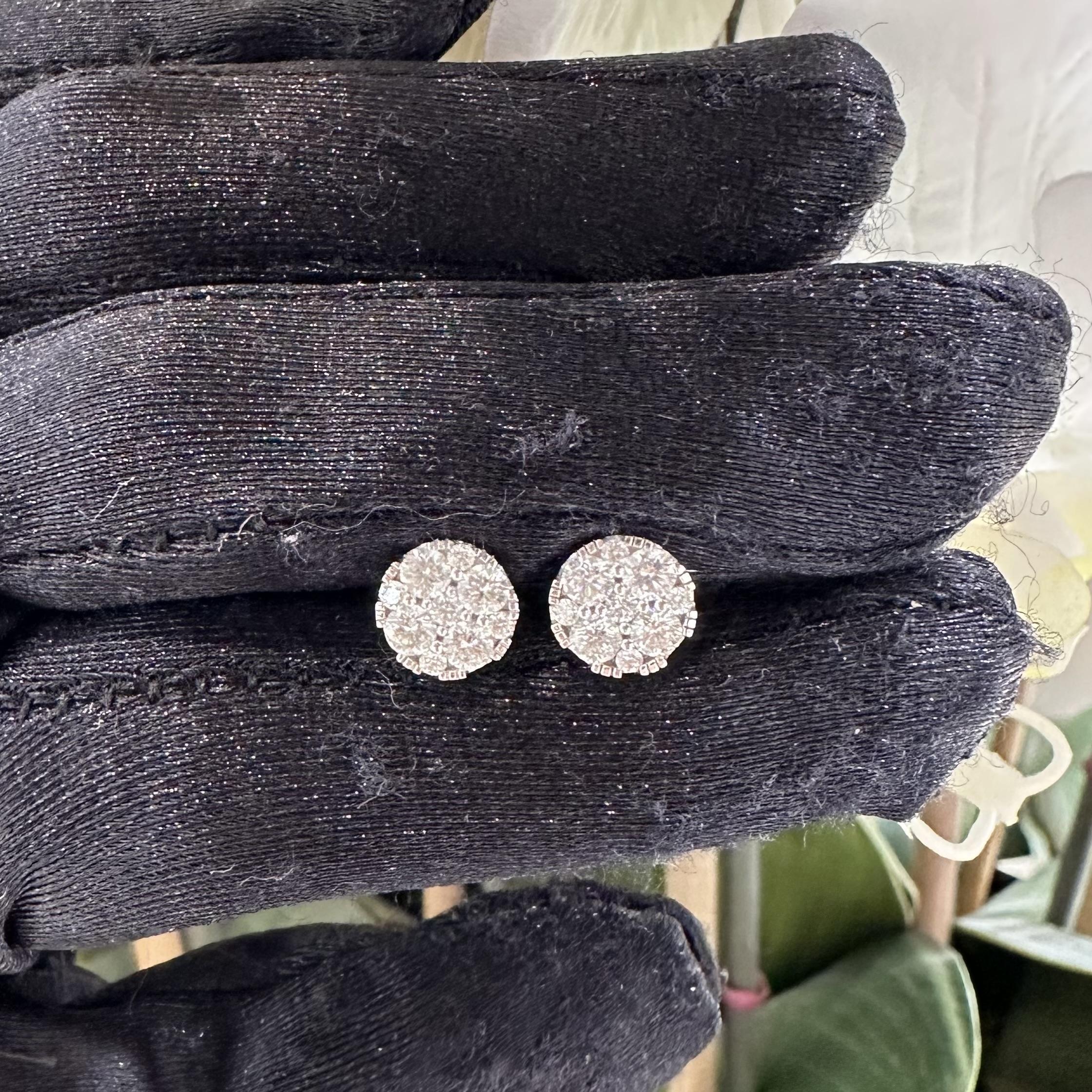da uomo o donna Orecchini con diamanti incastonati a illusione in oro bianco in vendita