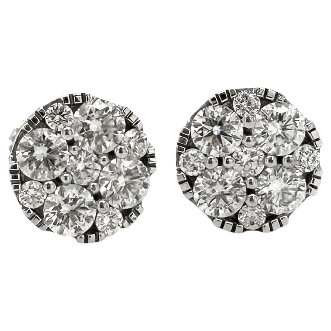 Illusion Set Diamond Stud Earrings in White Gold