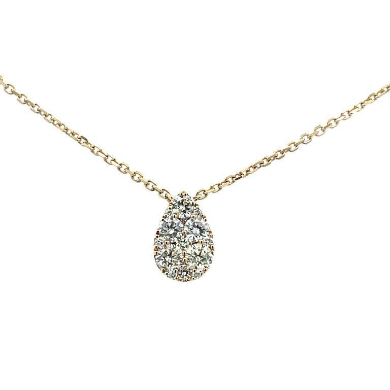 Illusion set round white diamond pendant crafted in a teardrop setting, this pendant is designed with round diamonds with 0.95 total carats weight in different sizes in H color and SI quality, making this necklace very unique, ideal for your