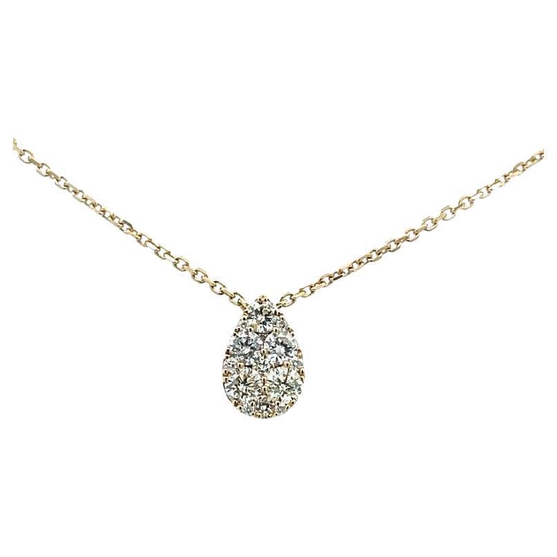 Illusion set Diamond Tear Drop Necklace 0.95ct 14K Yellow gold 16"  For Sale