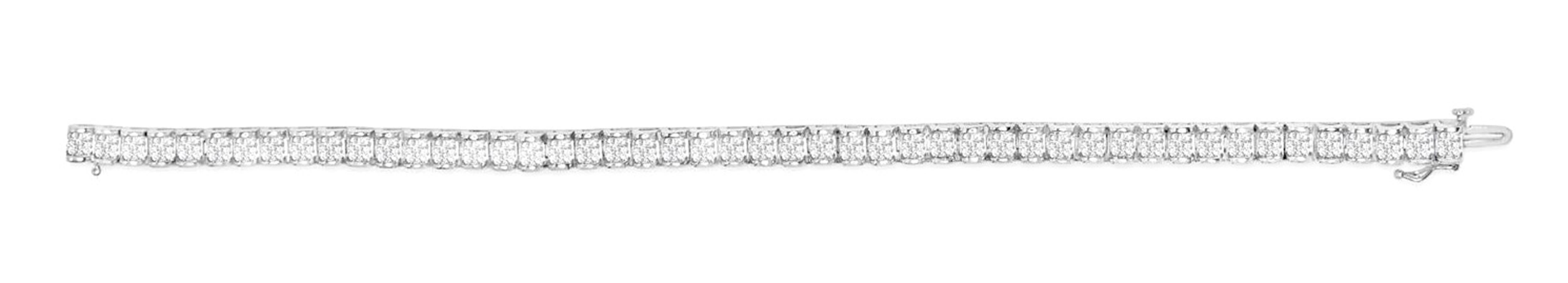 Contemporary Illusion Set Diamond Tennis Bracelet Princess Cut 3.08 Carats 14K White Gold For Sale