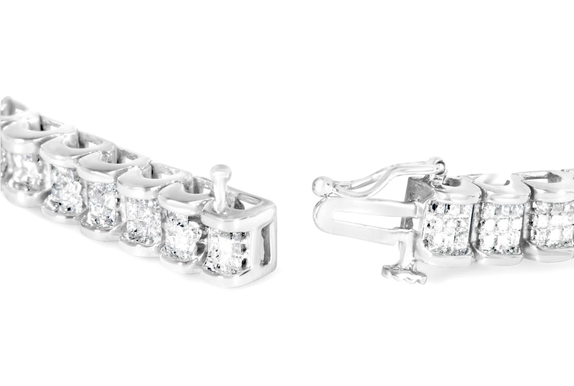 Taille princesse Illusion Set Diamond Tennis Bracelet Princesse 3.08 Carats 14K White Gold en vente