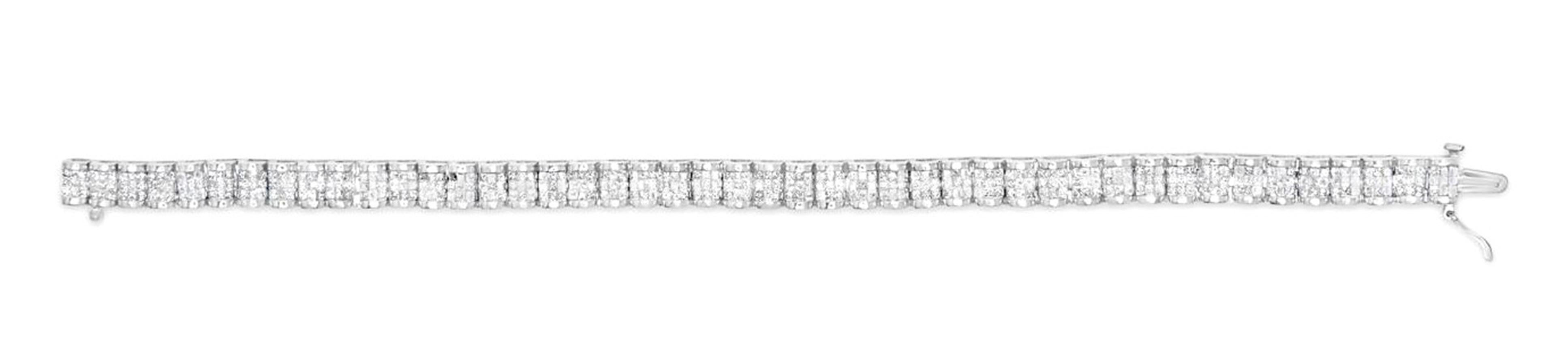 Contemporary Illusion Set Diamond Tennis Bracelet Princess Cut 5 Carats 14K White Gold For Sale