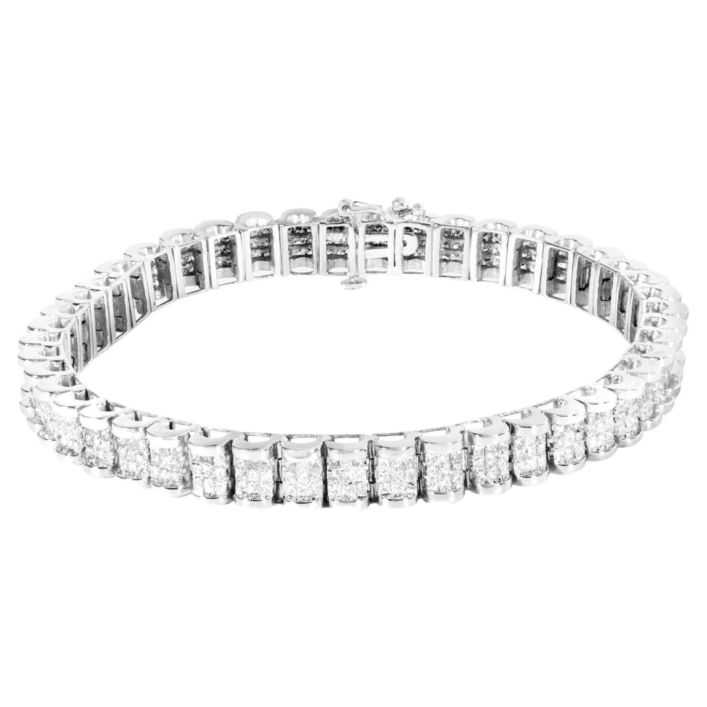 Bracelet de tennis serti de diamants taille princesse 5 carats or blanc 14K en vente