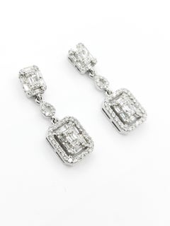 Illusion Set Emerald Cut Shaped Diamond Drop Earrings