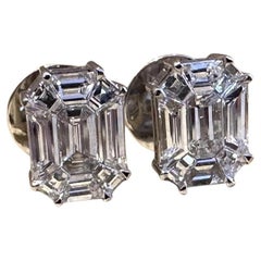 Illusion set Natural Diamond Stud Earrings 2.27cttw in 18k White Gold