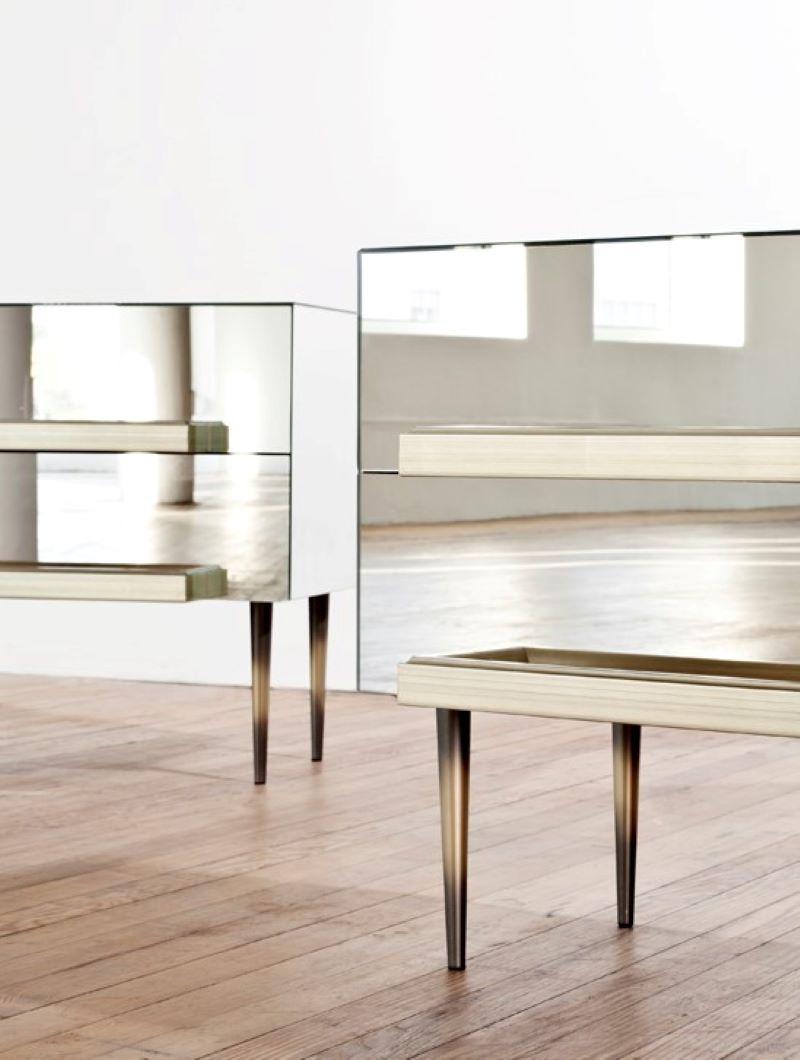Metal Illusion Set of 2 Nightstands Mirror by Luis Pons For Sale