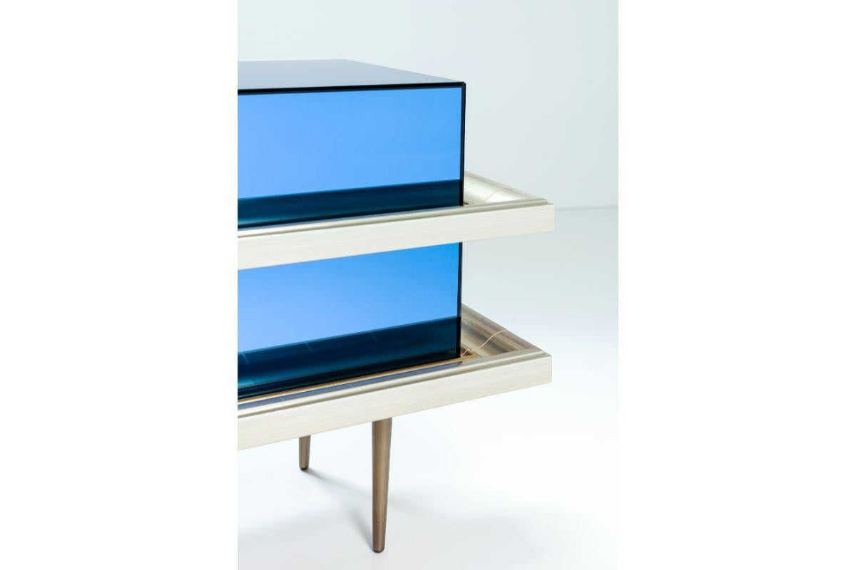 Tempered Illusion Set of 2 Nightstands Water Blue by Luis Pons