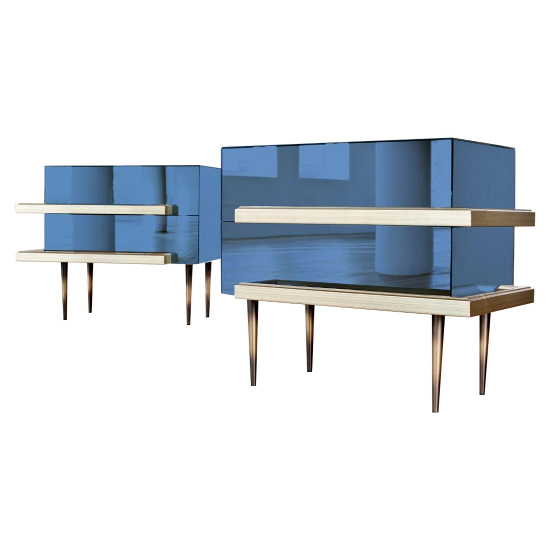 Illusion Set of 2 Nightstands Water Blue by Luis Pons For Sale