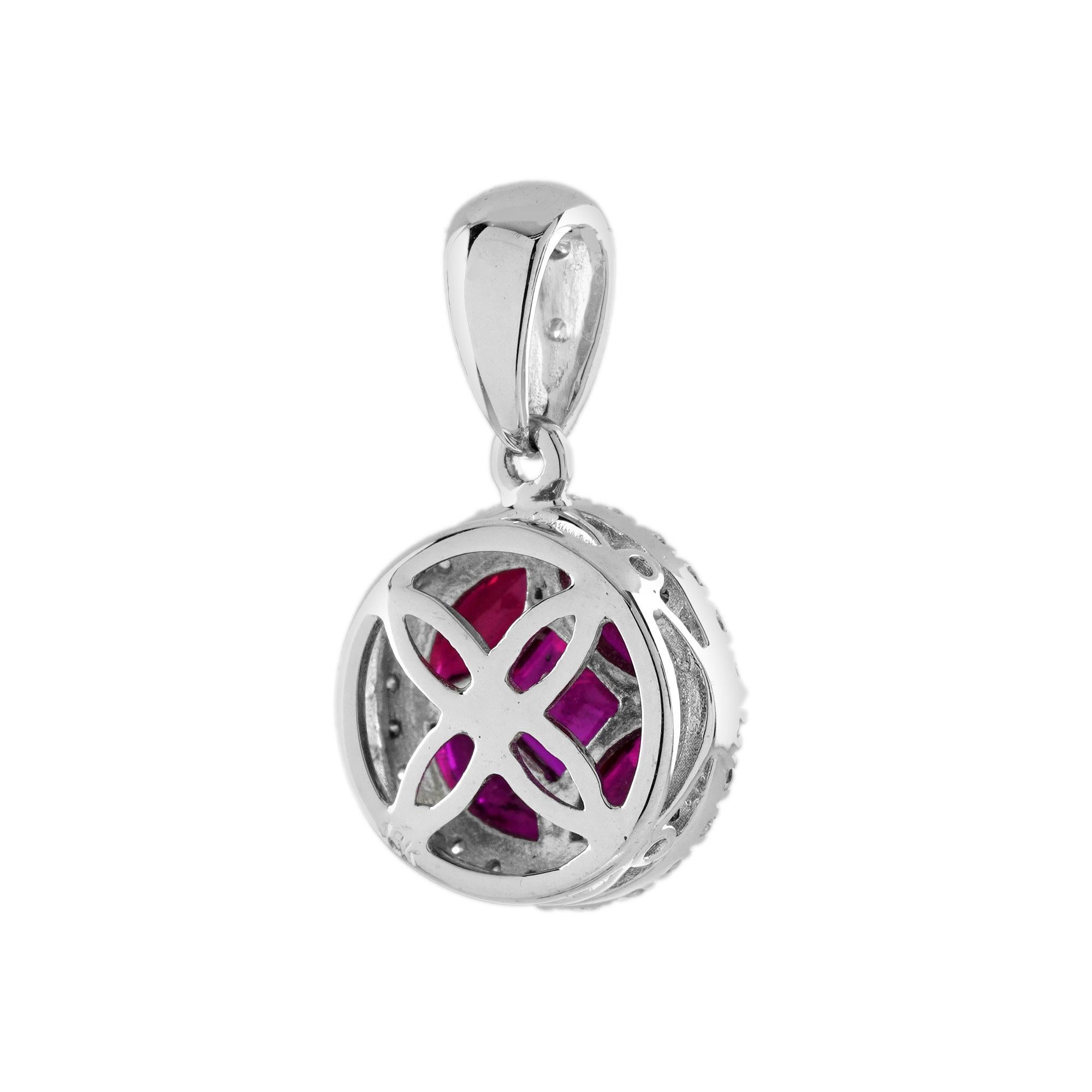 Illusion Set Rot Pink Rubin & Diamant Halo 18K Weißgold Anhänger (Zeitgenössisch) im Angebot