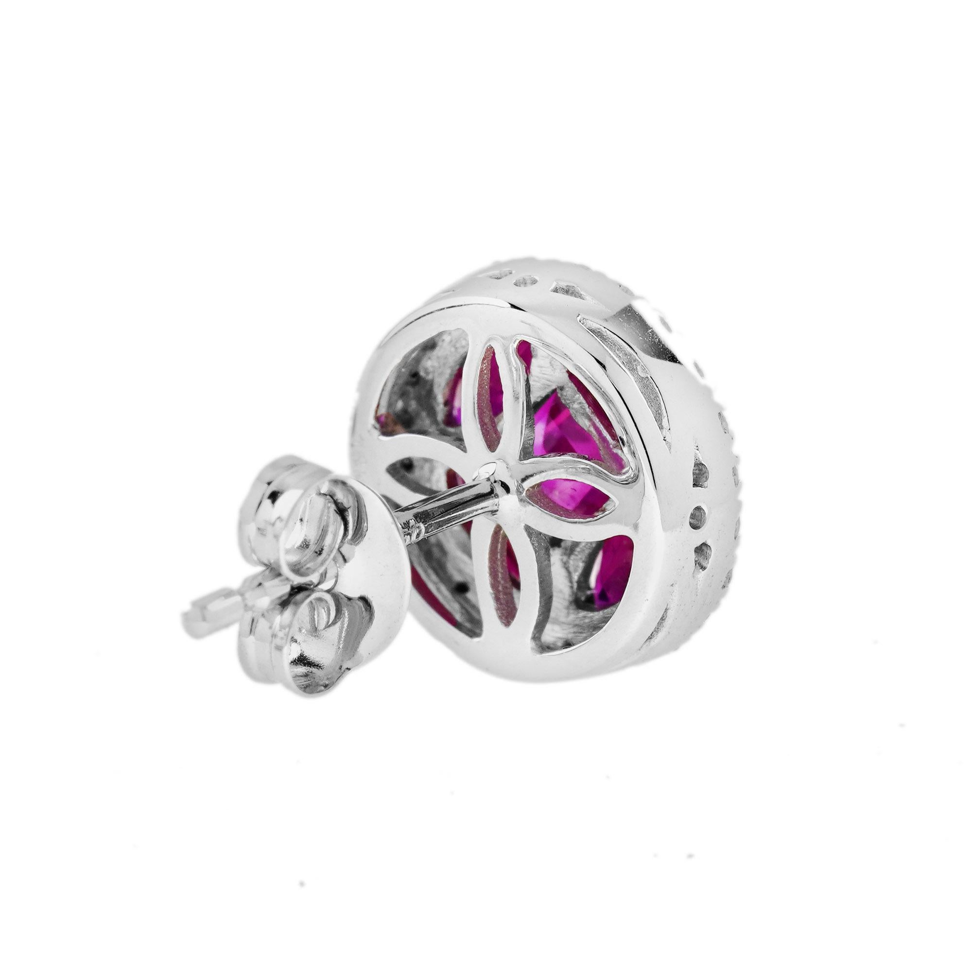 Contemporain Boucles d'oreilles en or blanc 18 carats serties de rubis et de diamants en vente