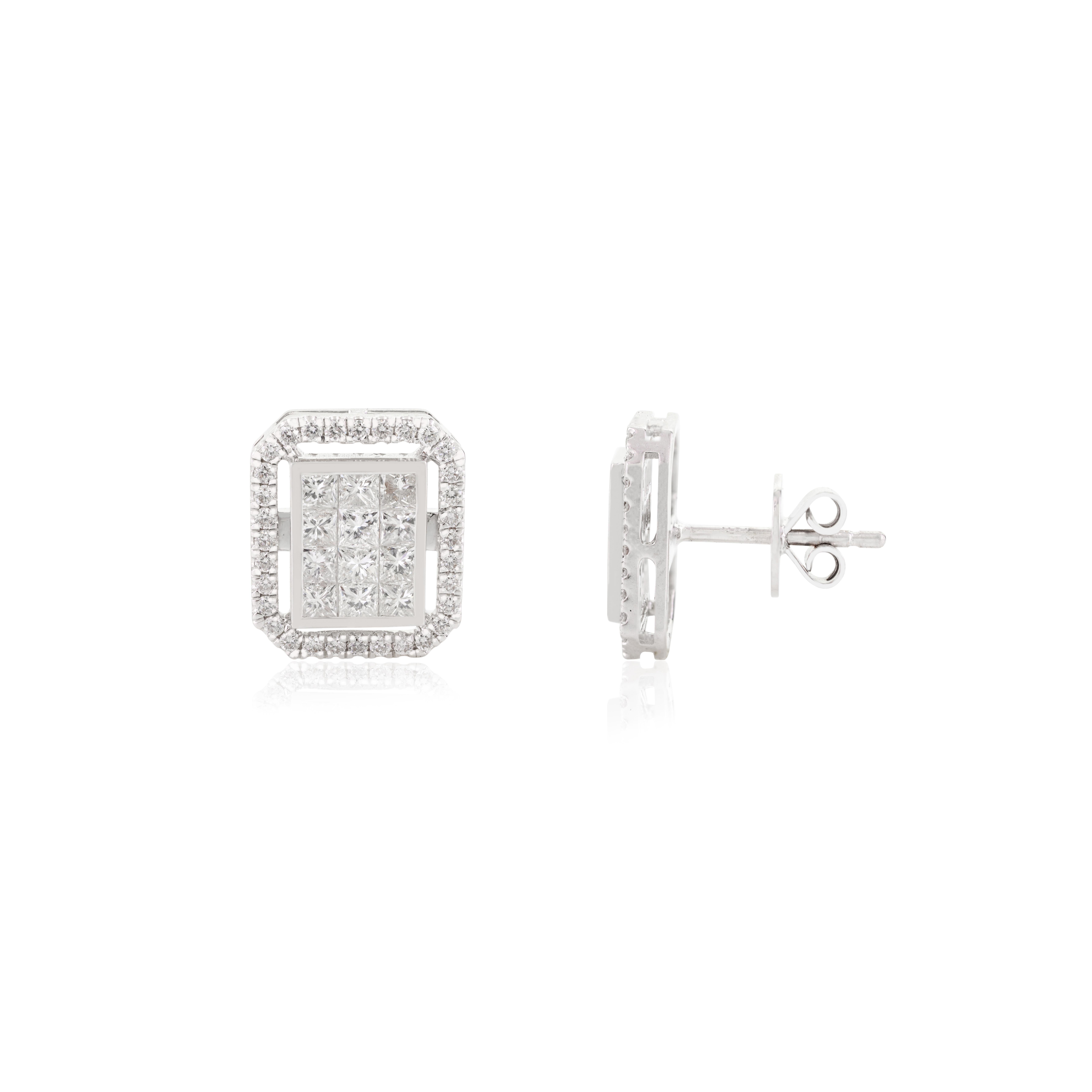 Orecchini a perno con diamanti scintillanti Illusion Set da donna in oro bianco 18 carati In condizioni Nuovo in vendita a New York, NY