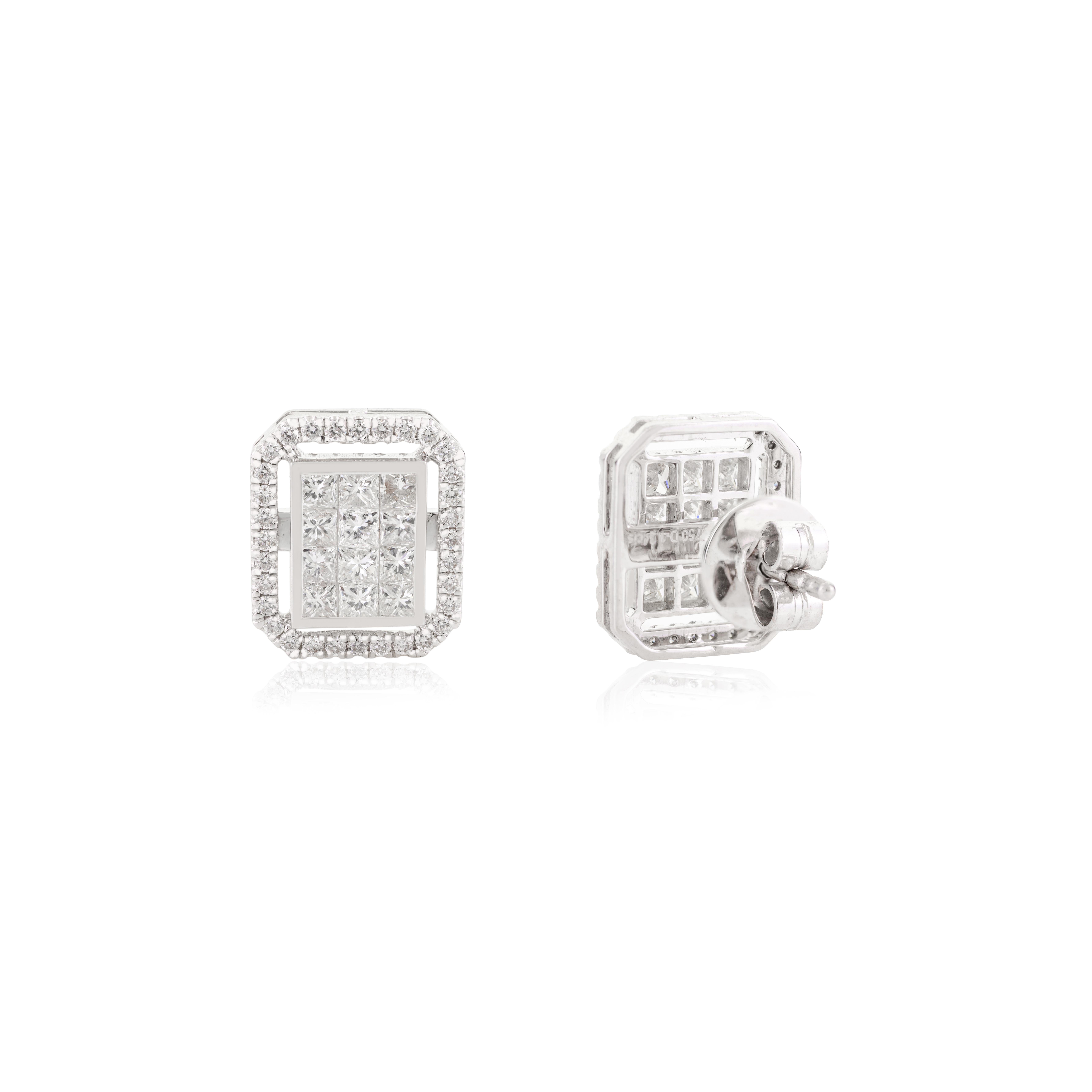 Orecchini a perno con diamanti scintillanti Illusion Set da donna in oro bianco 18 carati in vendita 1